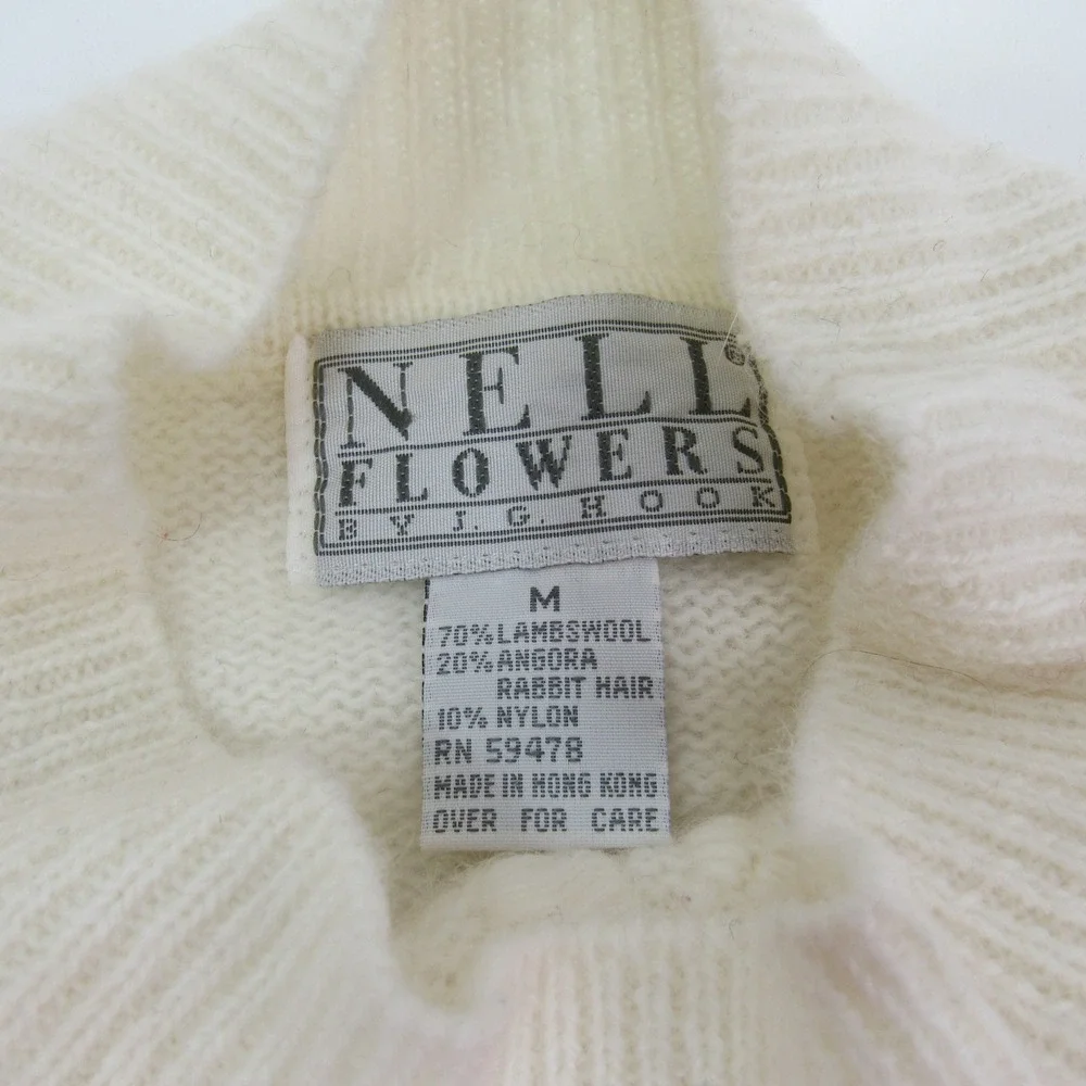 Nell Flowers Womens Angora‎ Lambswool Blend Sweater Cream Floral  - M